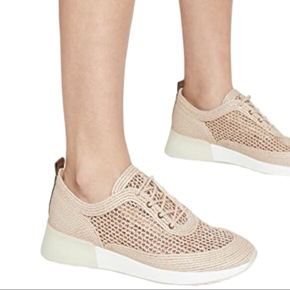 SAM Edelman Delma Ribbed Lace Up Sneakers in Natural Size 8/ 38 - Picture 2 of 13